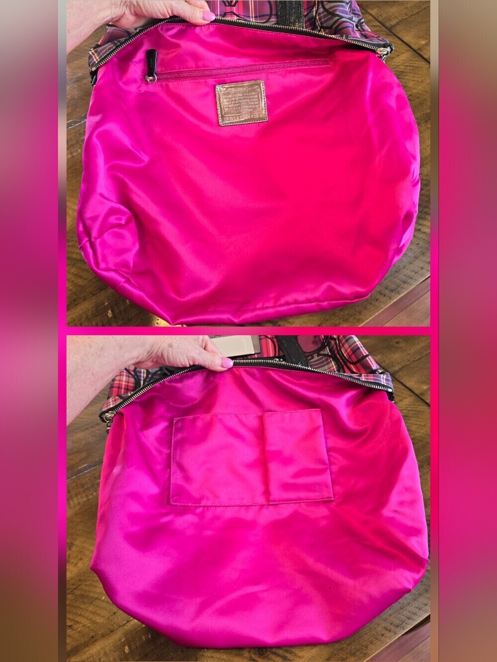 Coach Poppy Tartan Plaid Glam Purple Magenta Black Tote Bag - Picture 14 of 16